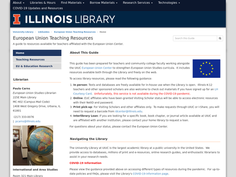 Screen capture of EU Teachers' Resources LibGuide